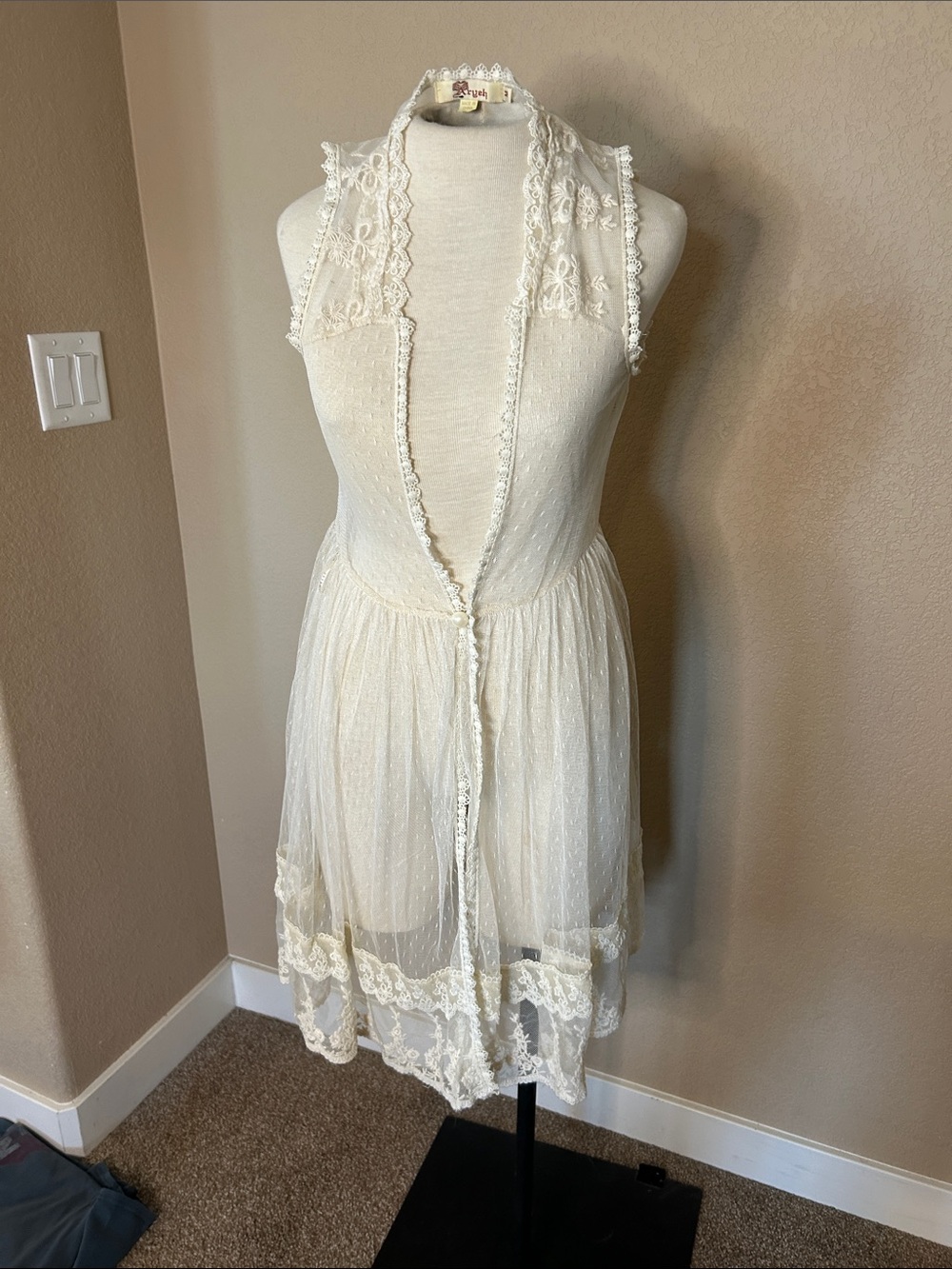 Aryeh Ivory Lace Sheer Halter Overlay Top